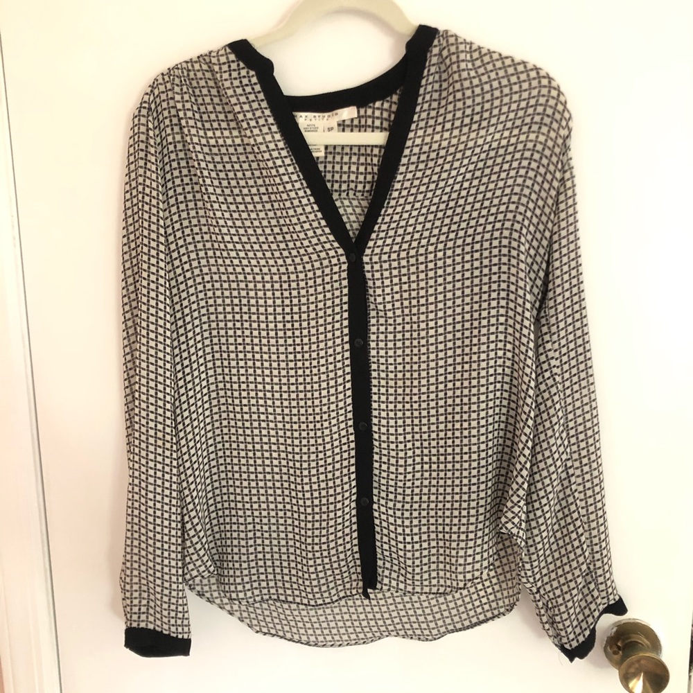 Sheer b&w checkered Polyester button down shirt